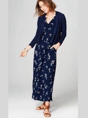 J. Jill Navy floral sleeveless maxi dress